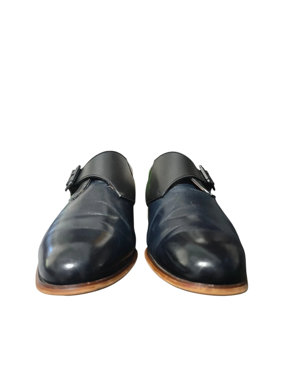 Stacy Adams Men's Ink Blue/black Leather Monk Strap Dress Shoes Size 9.5